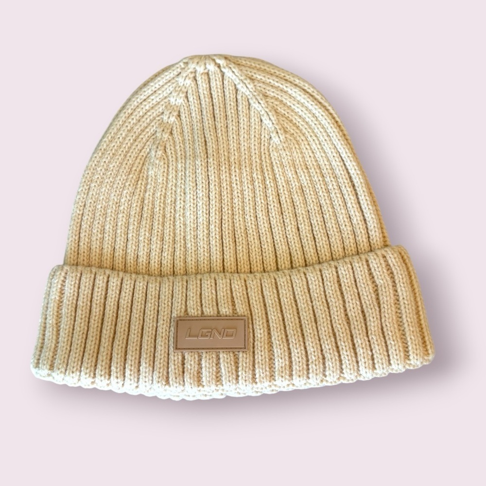 LGND Cream Ribbed Knit Beanie Cuffed Winter Hat One Size NWOT